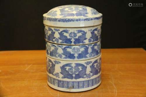 Antique Japanese Blue & White porcelain stackable box Porcelain Stackable box.