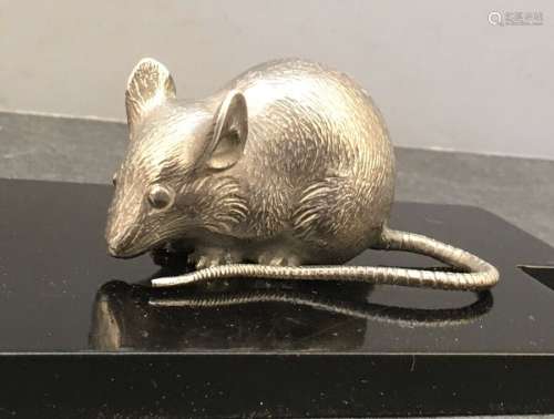 Japanese Taisho Solid Silver Okimono - Baby Rat