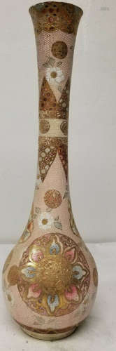 Antique Large Japanese Satsuma Style Painted Vase Gilt Enamel As Is Damaged