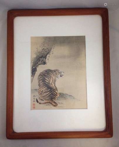 Maruyama Okyo Tiger & Tree Print Antique 1892 Japanese Art Maruyama School