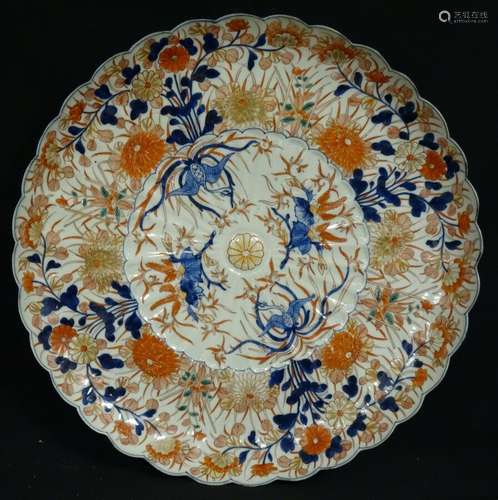 PALATIAL SIZE ANTIQUE LATE 19c. SCALLOPED IMARI CHARGER ~ 18