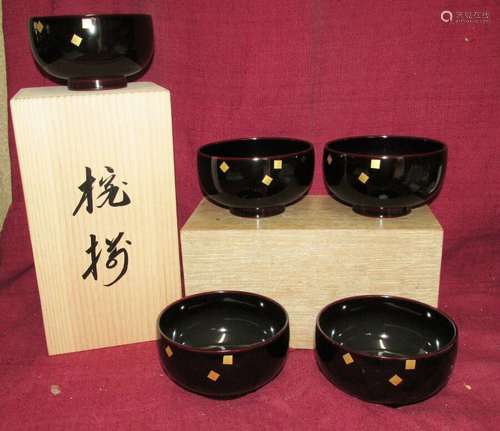 Japanese Antique Style Lacquer Bowls Taisho Period Modern Signed w Original Box