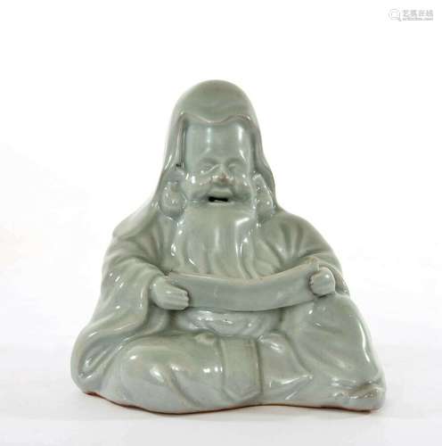 1900's Japanese Celadon Glaze Kutani Porcelain Fukurokuju 7 Lucky God Figure