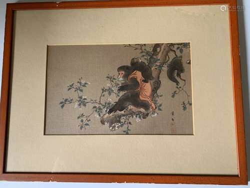 19TH CENTURY  ARTIST SIGNED JAPANESE WOODBLOCK FAMILY OF MONKEYS