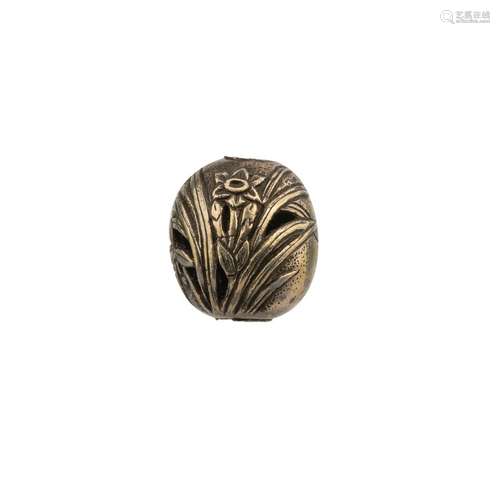 An Antique Japanese Meiji Period Mixed Metal Decorated Cherry Blossom Ojime Bead