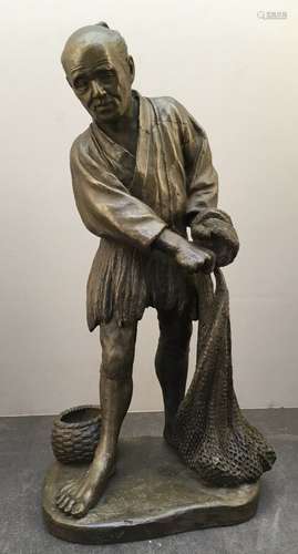 8Japanese Meiji Bronze Okimono - Fishing Man