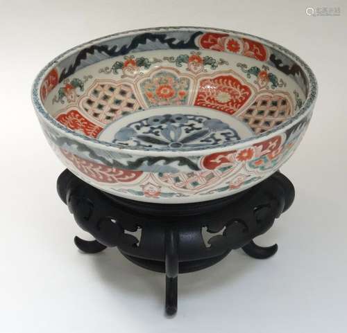 LARGE ANTIQUE 19c. MEIJI PERIOD JAPANESE IMARI BOWL with STAND ~8.5