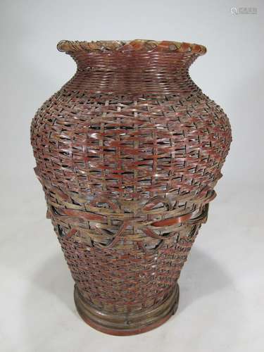 Antique Japanese hand made wicker vase # D10562