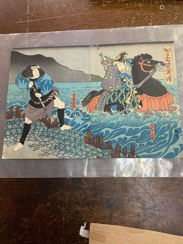 ANTIQUE FABULOUS JAPANESE UTAGAWA TOYOKUNI WOODBLOCK PRINT SIGNED