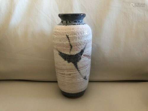 Vintage Japanese Shino Art Pottery Red Clay Artisan Signed Vase Cranes Japan