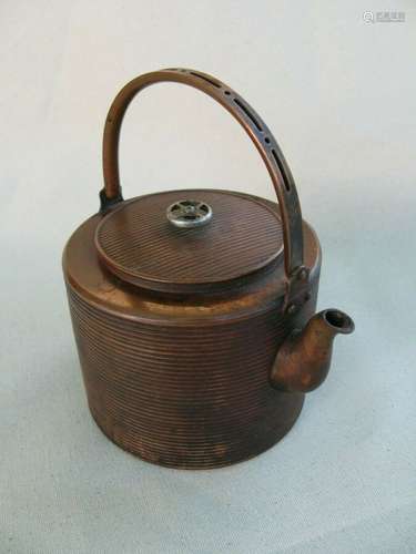 Japanese Ring Sculpture with Magewappa Crafted Design Copper Teapot