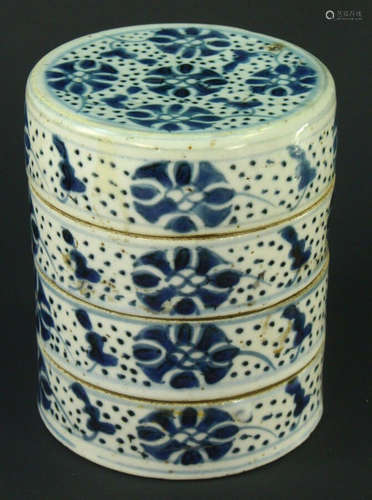 ! Antique Edo/Meiji Japan Blue & White Porcelain JUBAKO BENTO Food Container