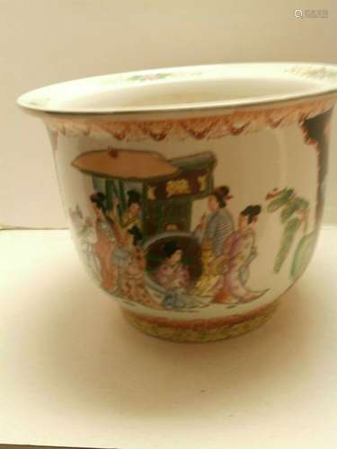 RARE ANTIQUE JAPANESE PORCELAIN JARDINIERE LARGE BOWL FLOWER POT SATSUMA STYLE