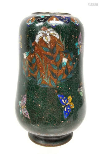 Antique Japanese Cloisonne Art Nouveau Style Vase Damaged As Is Copper Iris