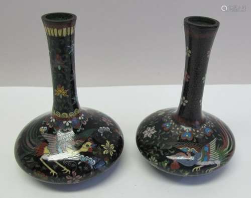 Fine Pair of JAPANESE MEIJI-ERA Cloisonne Vases  Phoenix & Duck c. 1890  antique