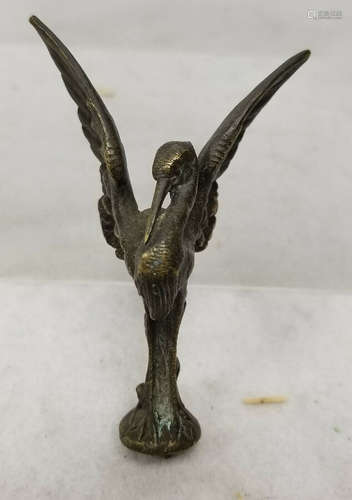 Antique German Style Small Bronze Crane Heron Seal Statue Figure