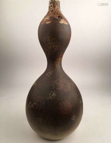 Rare Antique Japanese Satsuma Double Gourd Pottery Vase Meiji Period, Hallmarked