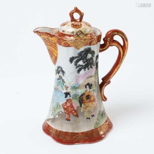 Vintage Japanese Porcelain Hand Painted Coffee Tea Chocolate Pot Red Gold 9.5