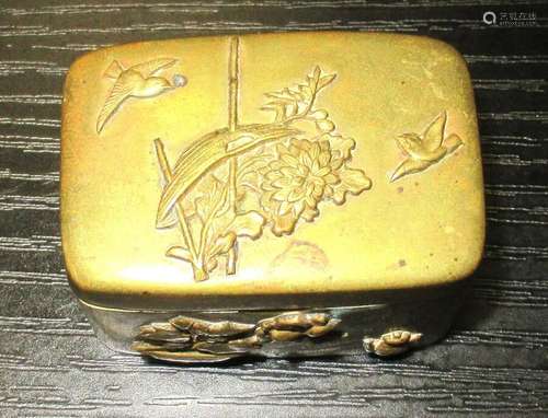 OLD BRONZE JAPANESE MIXED METAL TRINKET SNUFF JAR BOX