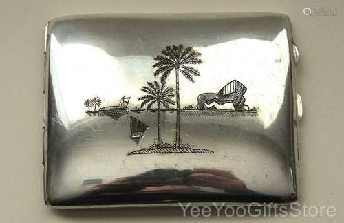 HEAVY Persian-Islamic-Middle Eastern SOLID SILVER etched card/CIGARETTE CASE