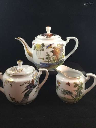 Kutani Signed Meiji Period Hand painted Tea Set (3) pieces