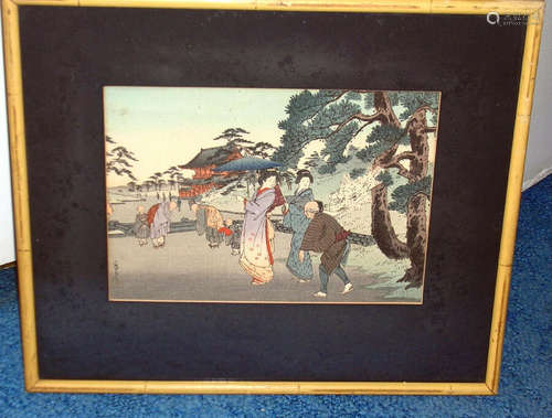 Vintage Japanese Woodblock Printed on Cloth, signed