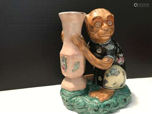 RARE Vintage JAPANESE Sitting MONKEY VASE unique ceramic porcelain