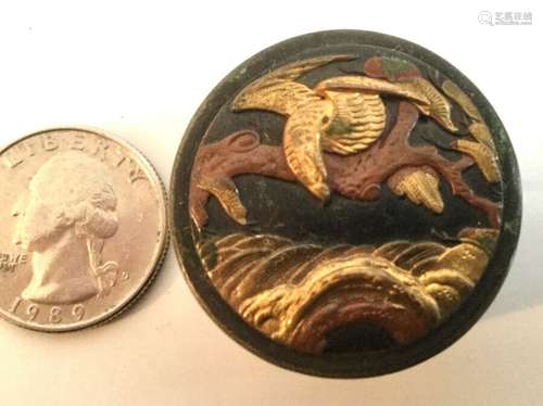 ANTIQUE Japanese ORIENTAL Gilded BRONZE PILL BOX