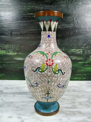 ANTIQUE JAPANESE MEIJI ERA CLOISONNE ENAMEL COPPER VASE