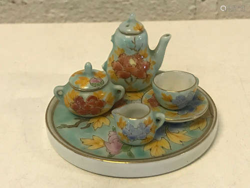 Vintage Antique Japanese Signed Miniature Porcelain 5 Piece Tea Set Floral Dec.