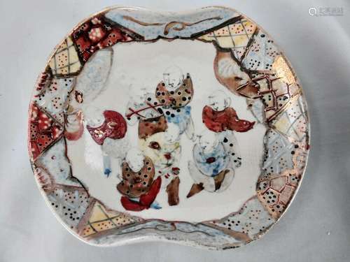 UNUSUAL ANTIQUE JAPANESE SATSUMA MEIJE DISH 19TH CENTURY - WINGS!