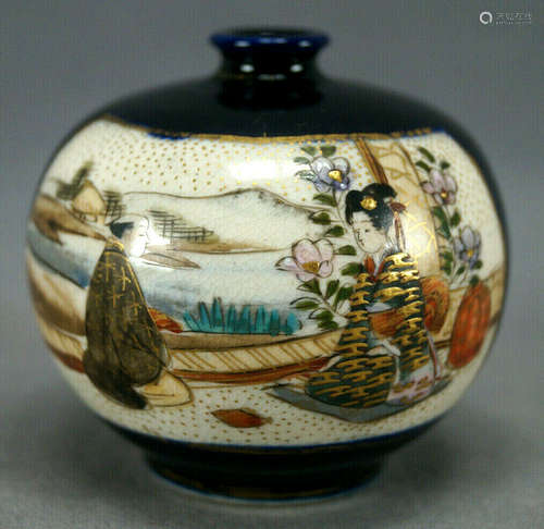 Kinkozan Satsuma Meiji Period Bird Floral Asian People Miniature Vase 1868-1913