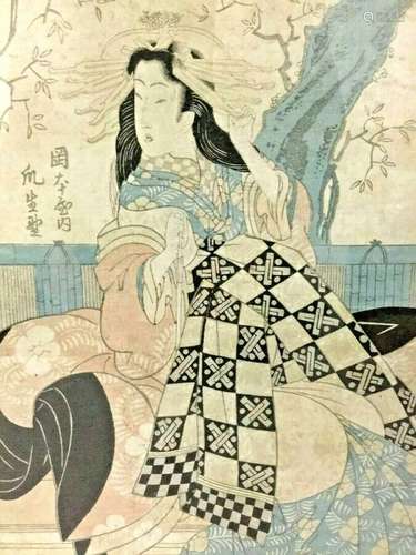 KIKUGAWA YEIZAN (1787-1867) Japanese Bijin Antique Meiji Woodblock Print