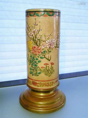 Japanese Satsuma  Awata 19th c Vase Brass/ Bronze Mount 10