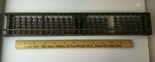 Vintage Signed Long Japanese wooden abacus with metal end