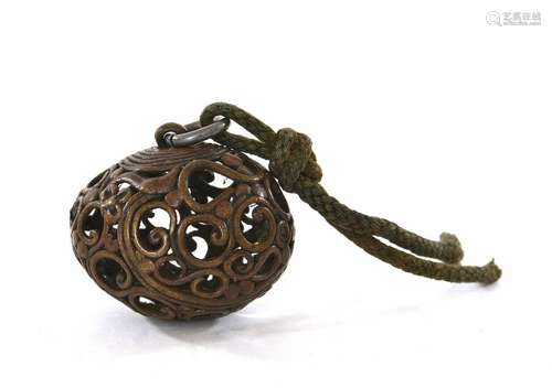 19th Century Japanese Bronze Reticulated Egg Shaped Netsuke Manju