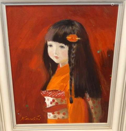 K. KOYOSHI JAPANESE GIRL ORIGINAL OIL ON BOARD PAINTING