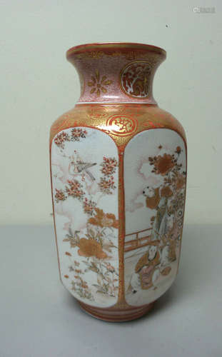 GORGEOUS ANTIQUE JAPANESE KUTANI HEXAGON PANELED VASE, MEIJI PERIOD (1868-1913)