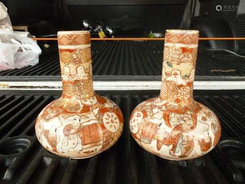 MATCHED PAIR OF ANTIQUE  JAPANESE SATSUMA VASES UNSIGNED