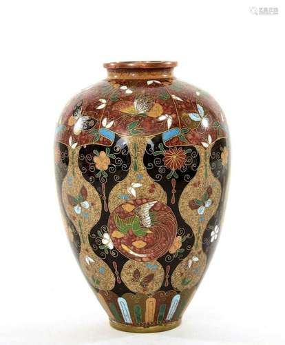 Old Japanese Goldstone Cloisonne Enamel Shippo Vase Namikawa Style Butterfly