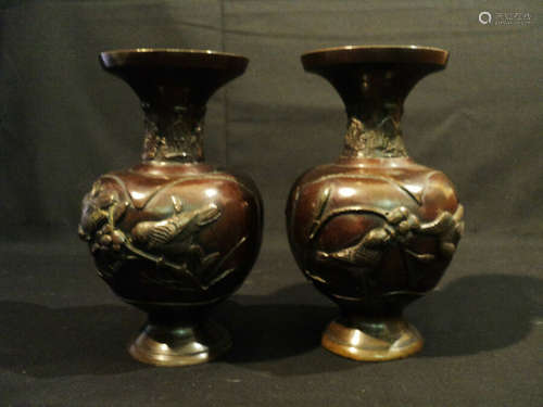 GREAT PAIR of Small JAPANESE BRONZE VASES, MEIJI PERIOD, c.1868-1912