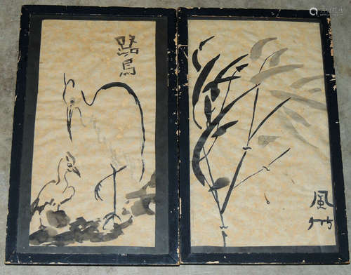 Rare Antique Mystery Pair of Beautiful Ink Japanese Paintings Signed?