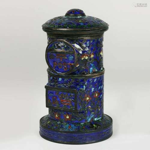 Antique Japanese Cloisonne Enamel Box - Tea Caddy / Vintage Mailbox Design