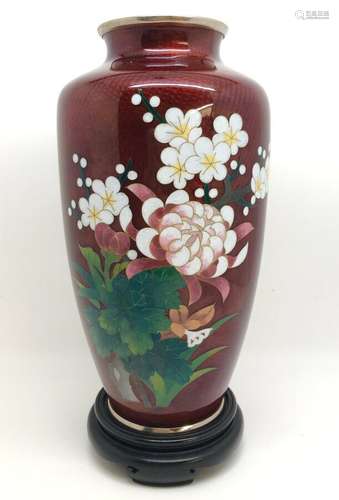 Japanese Akasuke CLOISONNE Blood Red SATO Chrysanthemum Floral 9