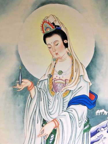 Kanon Bodhisattva  Buddhist Painting Japanese Hanging Scroll Painting