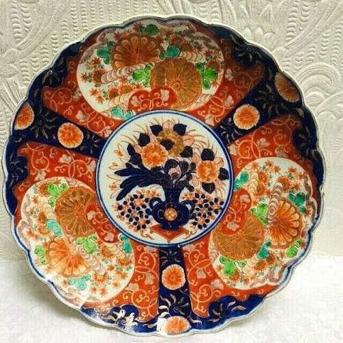 Gorgeous Antique Meiji Japanese Imari Scalloped Platter 12 1/4