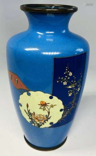 Antique 19th Century Japanese Hand-Painted Floral Blue Vase 5