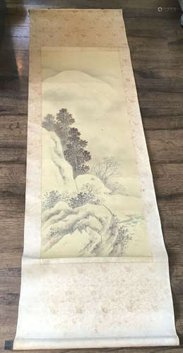 Vintage JAPANESE HANGING SCROLL Mountain Winter Stream Nature Scene Artist Sign