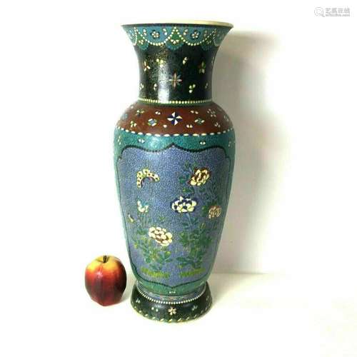 Large Scarce Meiji Silver Wired Japanese Totai Cloisonne Satsuma Pottery Vase