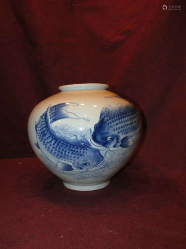 Antique Style Oriental Japanese Studio Porcelain Vase with Koi